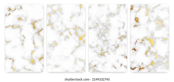 Gold marble texture background. Set of four abstract backdrops of marble granite stone. Vector illustration