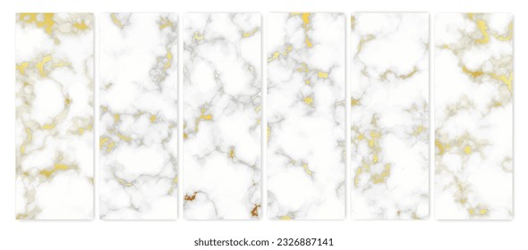 Gold marble texture background. Set of six abstract backdrops of marble granite stone. Vector illustration