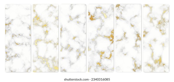 Gold marble texture background. Set of six abstract backdrops of marble granite stone. Vector illustration