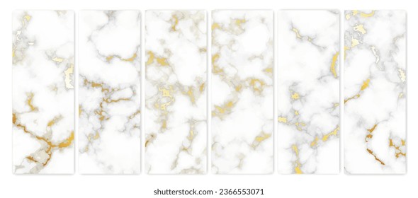 Gold marble texture background. Set of six abstract backdrops of marble granite stone. Vector illustration