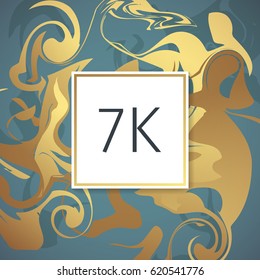 Gold Marble Vector Thanks Design Template for Network Friends and Followers. Thank you 7 K followers card. Image for Social Networks. Web user celebrates a large number of subscribers or followers.