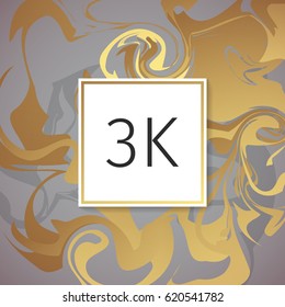 Gold Marble Vector Thanks Design Template for Network Friends and Followers. Thank you 3 K followers card. Image for Social Networks. Web user celebrates a large number of subscribers or followers.