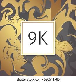 Gold Marble Vector Thanks Design Template for Network Friends and Followers. Thank you 9 K followers card. Image for Social Networks. Web user celebrates a large number of subscribers or followers.