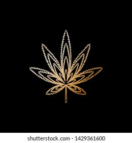 Gold marijuana leaf logo that isolated black background