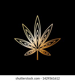 Gold marijuana leaf logo that isolated black background