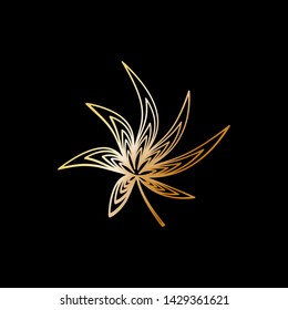 Gold marijuana leaf logo that isolated black background