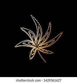 Gold marijuana leaf logo that isolated black background