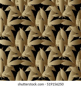 Gold Marijuana leaves. Seamless pattern.  Modern background. Vector design.