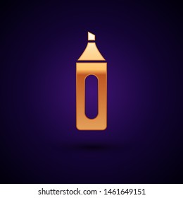 Gold Marker pen icon isolated on dark blue background.  Vector Illustration