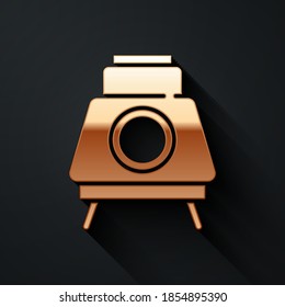 Gold Mars rover icon isolated on black background. Space rover. Moonwalker sign. Apparatus for studying planets surface. Long shadow style. Vector