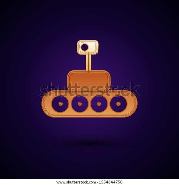 Gold Mars rover icon isolated on dark blue\
background. Space rover. Moonwalker sign. Apparatus for studying\
planets surface.  Vector\
Illustration