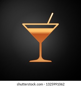 Gold Martini glass icon isolated on black background. Cocktail icon. Wine glass icon. Vector Illustration