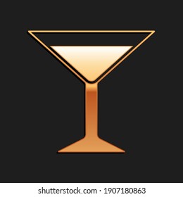 Gold Martini glass icon isolated on black background. Cocktail icon. Wine glass icon. Long shadow style. Vector.