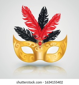 Gold mask carnival with feather vector illustration for carnival festival