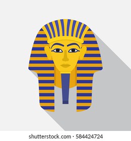 gold mask of Egyptian pharaoh Tutankhamen with the length of the shadow. flat vector illustration isolate on a bright background for the web