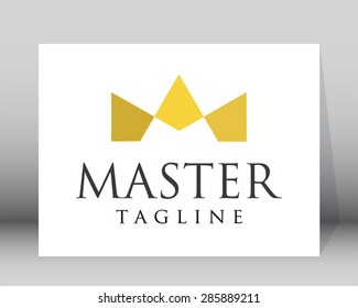 Gold master crown origami logo green element symbol shape vector design icon abstract set template