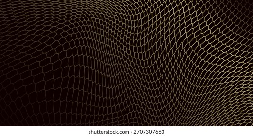 Onda de línea de cuadrícula geométrica matemática dorada bajo fondo blanco y negro. Concepto 3D CG de tecnología deportiva, ideas estratégicas y análisis intelectual de operaciones.