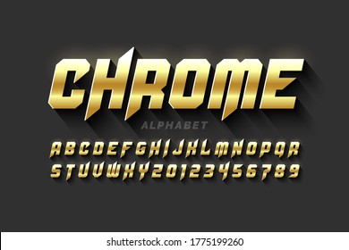 Gold matt chrome style font, alphabet letters and numbers vector illustration