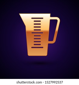 Gold Measuring cup to measure dry and liquid food icon isolated on dark blue background. Plastic graduated beaker with handle.  Vector Illustration