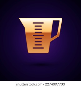 Gold Measuring cup to measure dry and liquid food icon isolated on black background. Plastic graduated beaker with handle.  Vector