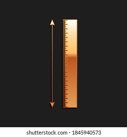 Gold The measuring height and length icon isolated on black background. Ruler, straightedge, scale symbol. Long shadow style. Vector.