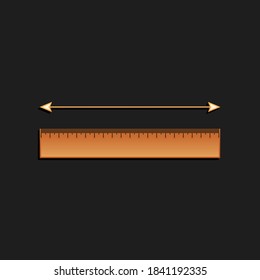 Gold measuring ruler. length icon isolated on black background. Ruler, straightedge, scale symbol. Long shadow style. Vector.