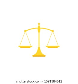 Gold mechanical scales balance icon isolated on white.  Justice, law scale. Vector illustration. 