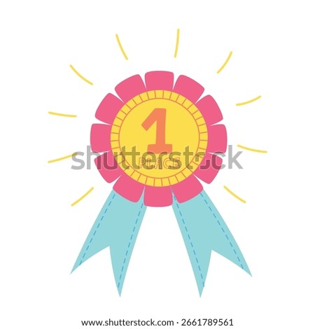 Gold medal for the 1st place. Vector illustration of a shining gold medal to pin. Winner award medal