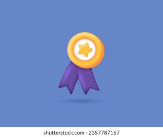 medalla de oro 3d. con cinta. premios, premios, logros o logros. icono o símbolo. concepto de diseño 3d minimalista. elementos vectores. fondo azul