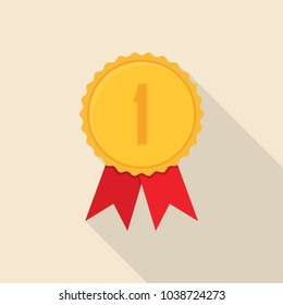 Gold medal award in a flat design with long shadow.