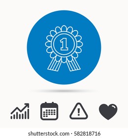 Gold medal award icon. First place sign. Winner symbol. Calendar, attention sign and growth chart. Button with web icon. Vector