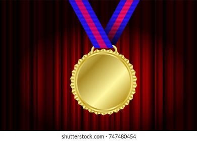 gold medal award on red curtain