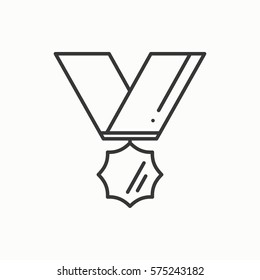 Gold medal award with ribbon. Winner line icon. First place leadership champion achievement. 1st place. Vector isolated illustration. Linear flat design. Success symbols. Object. Sign.