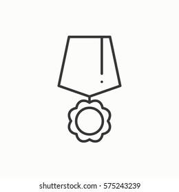 Gold medal award with ribbon. Winner line icon. First place leadership champion achievement. 1st place. Vector isolated illustration. Linear flat design. Success symbols. Object. Sign.