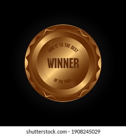 Gold medal badge icon Blank coins with black background separately Golden design symbol Symbol of winner Best warranty and label, premium, quality illustrations.