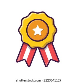 Gold medal badge vector. Flat colors simple icon design