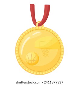 Gold medal basketball icon cartoon vector. Sport center gym. Net trophy