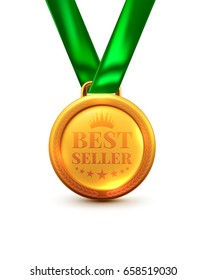 Gold Medal Best Seller.Vector illustration of Winner or Award concept isolate on white background.