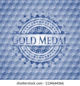 Gold Medal blue emblem with geometric background.