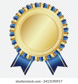 Medalla de oro. Medalla de oro con cinta azul. Premio a la medalla de oro del ganador del diseño. Premio de la cinta azul con medalla de oro