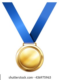 Gold Medal With Blue Ribbon Illustration