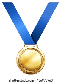 Gold medal with blue ribbon illustration