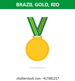 Gold medal. Brazil. Rio. Olympic games 2016. Vector illustration.