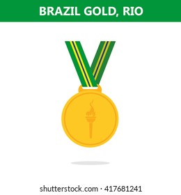 Gold medal. Brazil. Rio. Olympic games 2016. Vector illustration.