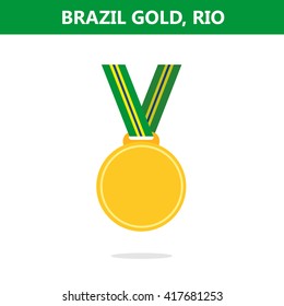 Gold Medal. Brazil. Rio. Olympic Games 2016. Vector Illustration.