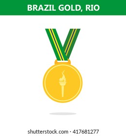 Gold Medal. Brazil. Rio. Olympic Games 2016. Vector Illustration.