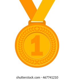 Gold Medal for the champion in the first place. Flat icon, vector illustration