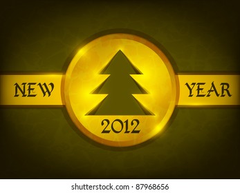 Gold medal with a Christmas tree and ribbon