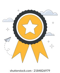 Gold medal concept. Award for best employee, sign of quality of product or service. Trophy and prize. Poster or banner for website. Advertising and marketing. Cartoon flat vector illustration
