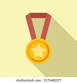 Gold medal degree icon flat vector. Graduate education. Training success